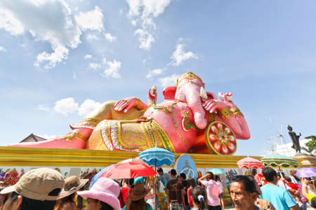 CHACHOENGSAO, THAILAND - November 9, 2014 :Ganesha statue the Hindu god that whose head is an elephant head at Wat Saman Rattanaram. He is a god of knowledge and success.のeditorial素材