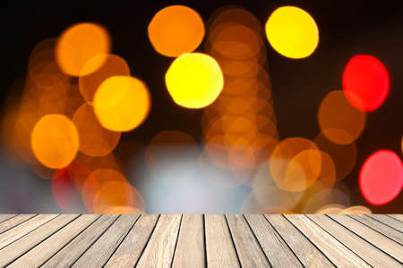 Wood decking with bokeh for background usage.の写真素材