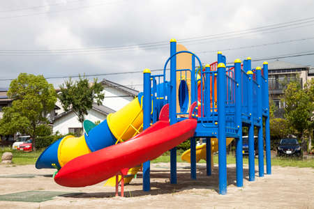 Colorful Playground Equipment in the public park.