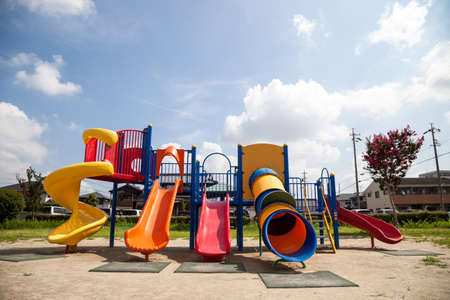 Colorful Playground Equipment in the public park.