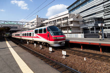 NAGOYA, JAPAN - MAY 04, 2016: Meitetsu Limited Express travels on Toyohashi Line in Japan. Meitetsu Panorama Express trainのeditorial素材