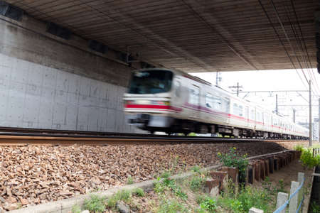 NAGOYA, JAPAN - April 16, 2016: Meitetsu Limited Express travels on Toyohashi Line in Japan in...