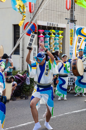 Aichi, JAPAN - August 6, 2016: Anjo Tanabata festival., Japanese in colorful kimono dance at Anjo Tanabata Festival celebrations in Aichi on August 6th 2016., Inmotion blurのeditorial素材