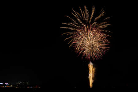 Colorful fireworks of various colors over night skyの写真素材