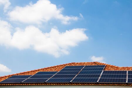 Solar panels on the roof,natural energy,power of sun.