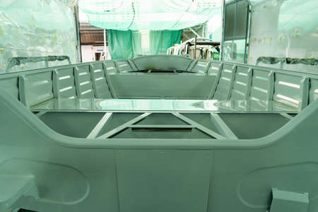 Boat at a service center for painting and repairの写真素材