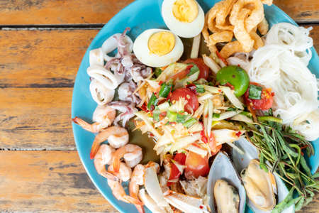 Somtum Tad, papaya salad with seafoodの写真素材