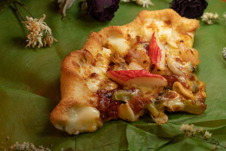Seafood pizza with shrimp, squid, clams and crab sticksの写真素材