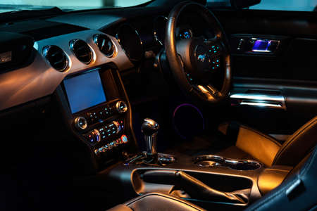 Bangkok -Thailand  May 28, 2019: The cockpit of a pony car Ford Mustangのeditorial素材