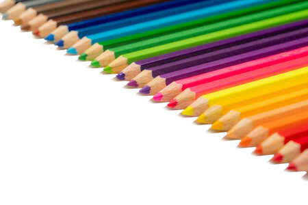 select focus, close up ,Color pencils with copy space on isolated white backgroundの写真素材