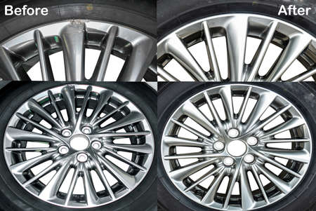 Wheel Hyper color ,Repairing alloy wheels with metal shadows, before repairing and after repairingの写真素材