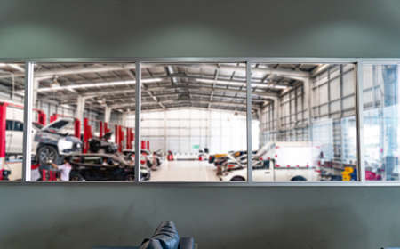 car repair maintenance service center blurred background の写真素材