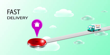 Green delivery truck vehicle traveling route with red location  . Vector illustrationのイラスト素材