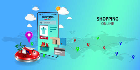 Shopping Online on Website or Mobile Application  ,Vectorのイラスト素材