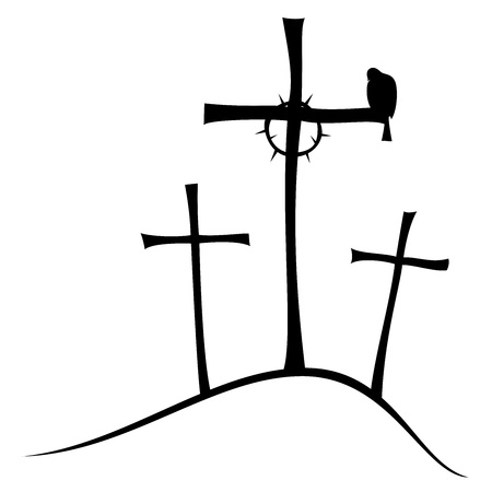 The three crosses on Golgotha, crown of thorns and doves.のイラスト素材