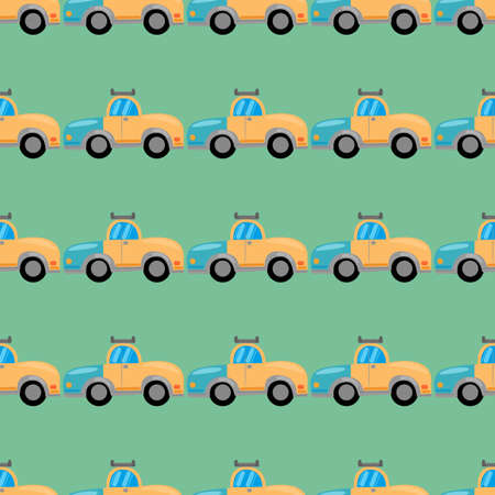 Seamless pattern with colored cars. Vector illustration yelow car.のイラスト素材
