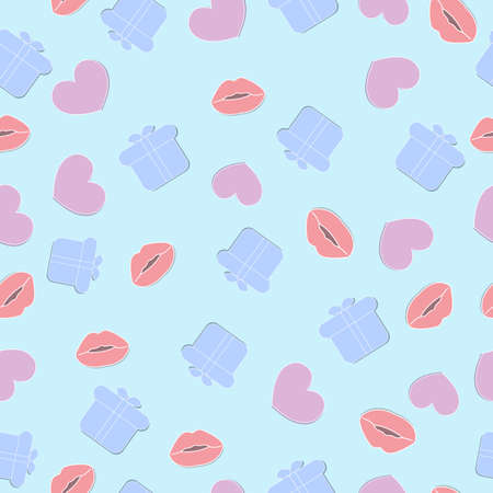 Seamless Heart Pattern on a Light Blue Background. Vector Illustrationのイラスト素材