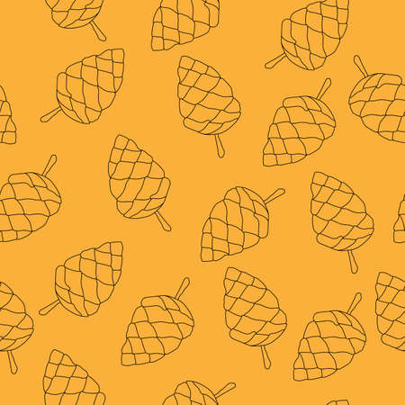 Seamless Background. Pattern of Hand Drawn PineCones on a Orange red Backgroundのイラスト素材
