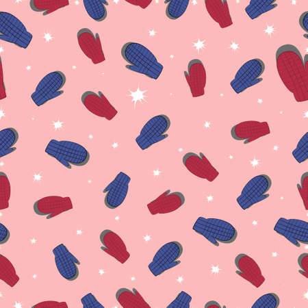 Cute Winter Christmas Seamless Pattern With Hand Drawn Mittens. New Year holidayのイラスト素材