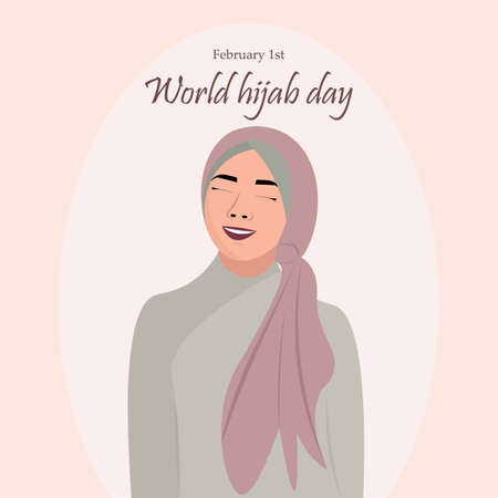 February 1 Greeting card. Holiday - World Hijab Day.のイラスト素材