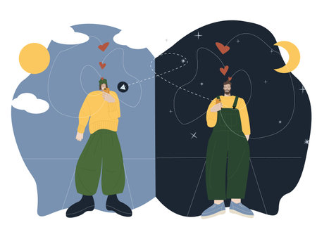 People talking phone. Man and woman have conversation. Couple in love vector illustrationのイラスト素材
