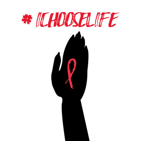 stop AIDS LOGO. Red ribbons with hand, world aids day signs collection