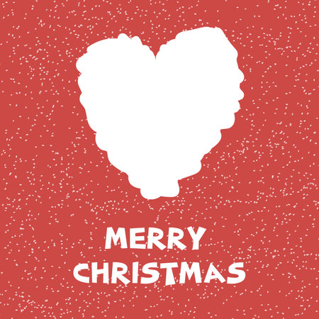 New Years card heart of snow on a red background under the snow with the inscription Merry Christmas.のイラスト素材