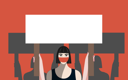 People in masks and with posters in their hands protestのイラスト素材