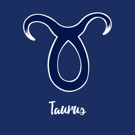 Hand drawn Zodiak signs. Blue Taurus zodiac icons on a blue background. Astrological symbols of the zodiac.のイラスト素材