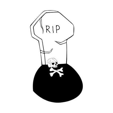 Hand-drawn gray tombstone with skull and bonesのイラスト素材