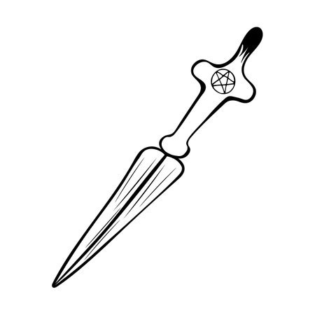Hand-drawn knife with pentacle on the handle, vector illustrationのイラスト素材