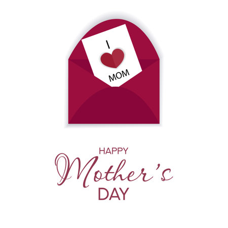 Mothers day greeting card. Vector banner with red paper hearts. Symbols of love on white backgroundのイラスト素材
