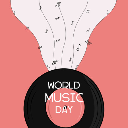 World Music Day with vinyl disc vector. Music Day Poster, June 21st.のイラスト素材