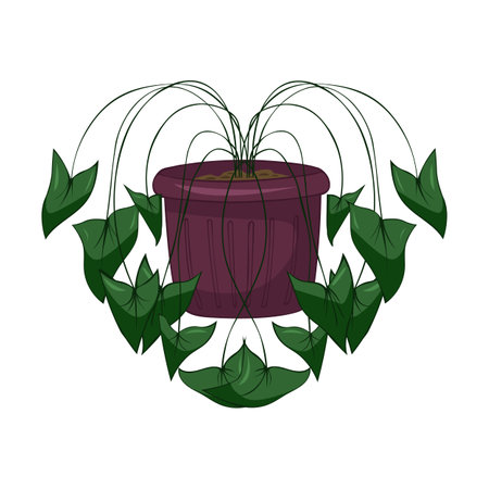 Hand drawn cute summer illustration of growing plant in pot.Flat vector home plant Isolated on white background.のイラスト素材