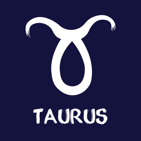 Hand drawn Zodiak signs. White Taurus zodiac icons on a blue background. Astrological symbols of the zodiac.のイラスト素材