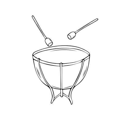 Vector illustration of a timpani drum. Classical musical instruments. Isolated objects. White background.のイラスト素材