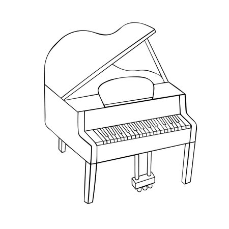 Piano, grand piano. Music, pianist. Musical instrument. Modern vector flat design image isolated on white background.のイラスト素材