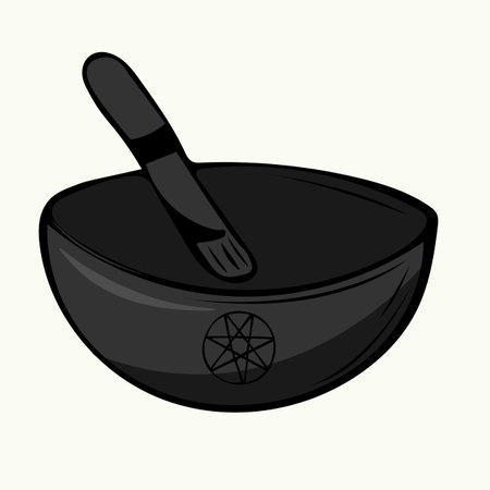 Hand dawn Dark mortar and pestle with pentacle on the side vector illustration.のイラスト素材
