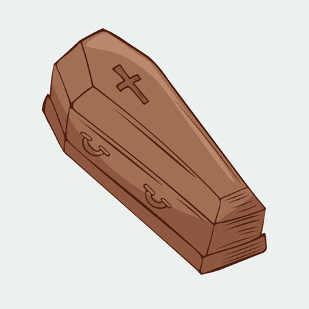 Vector illustration of a hand-drawn wooden coffin with a cross.のイラスト素材