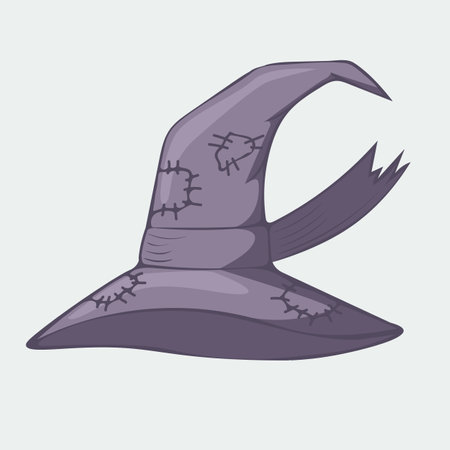 Vector illustration of a hand-drawn purple witch hat with patches.のイラスト素材