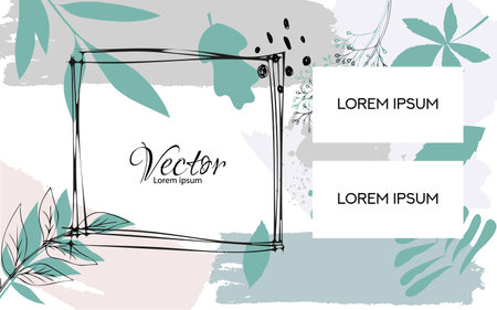 Abstract background.Luxury minimal style wallpaper with line art flower and botanical leaves,Organic splashes.のイラスト素材