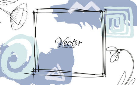 Abstract background.Luxury minimal style wallpaper with line art flower and botanical leaves,Organic splashes.のイラスト素材
