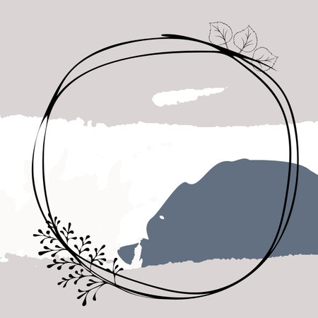 Abstract background.Luxury minimal style wallpaper with line art flower and botanical leaves,Organic splashes.のイラスト素材