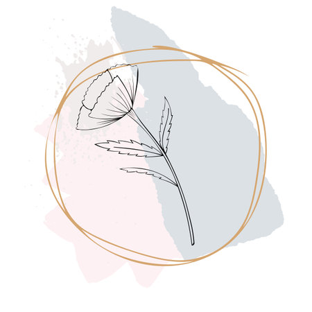 Abstract background.Luxury minimal style wallpaper with line art flower and botanical leaves,Organic splashes.のイラスト素材