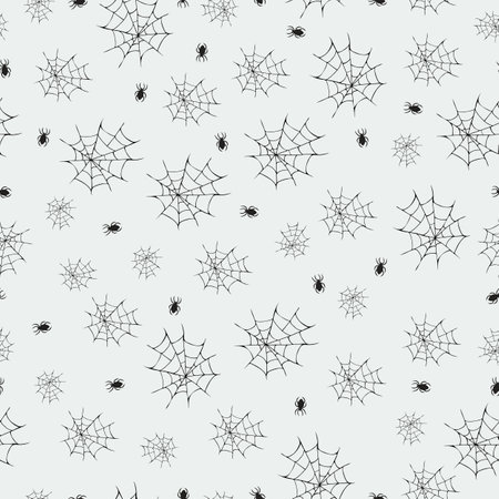 Seamless pattern with spider webs, spiders on a light background to celebrate Halloweenのイラスト素材