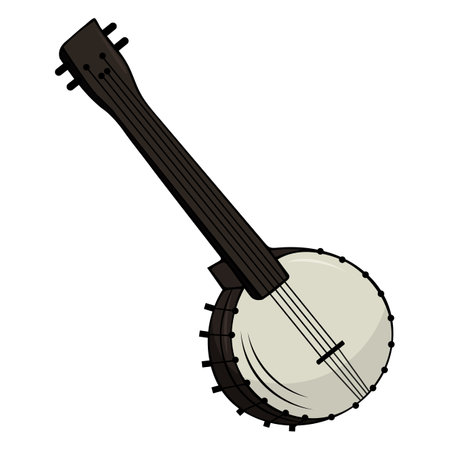 American banjo isolated retro musical instrument. Vector four string banjo guitar, chordal accompanimentのイラスト素材