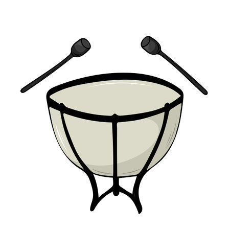 Vector illustration of a timpani drum. Classical musical instruments. Isolated objects. White background.のイラスト素材