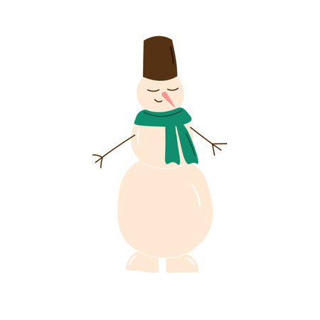 Snowman with a scarf and hat isolated in a white background. Flat design. Vector illustration.のイラスト素材