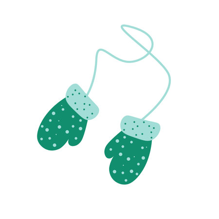 Green mittens on white background. Hand drawn vector illustrationのイラスト素材
