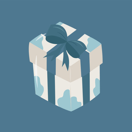 Gift boxes, presents isolated on blue background. Colorful wrapped. Sale, shopping concept for Birthday, Christmas.のイラスト素材